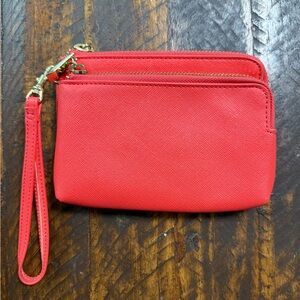 Coral and orange zipper wristlet purse